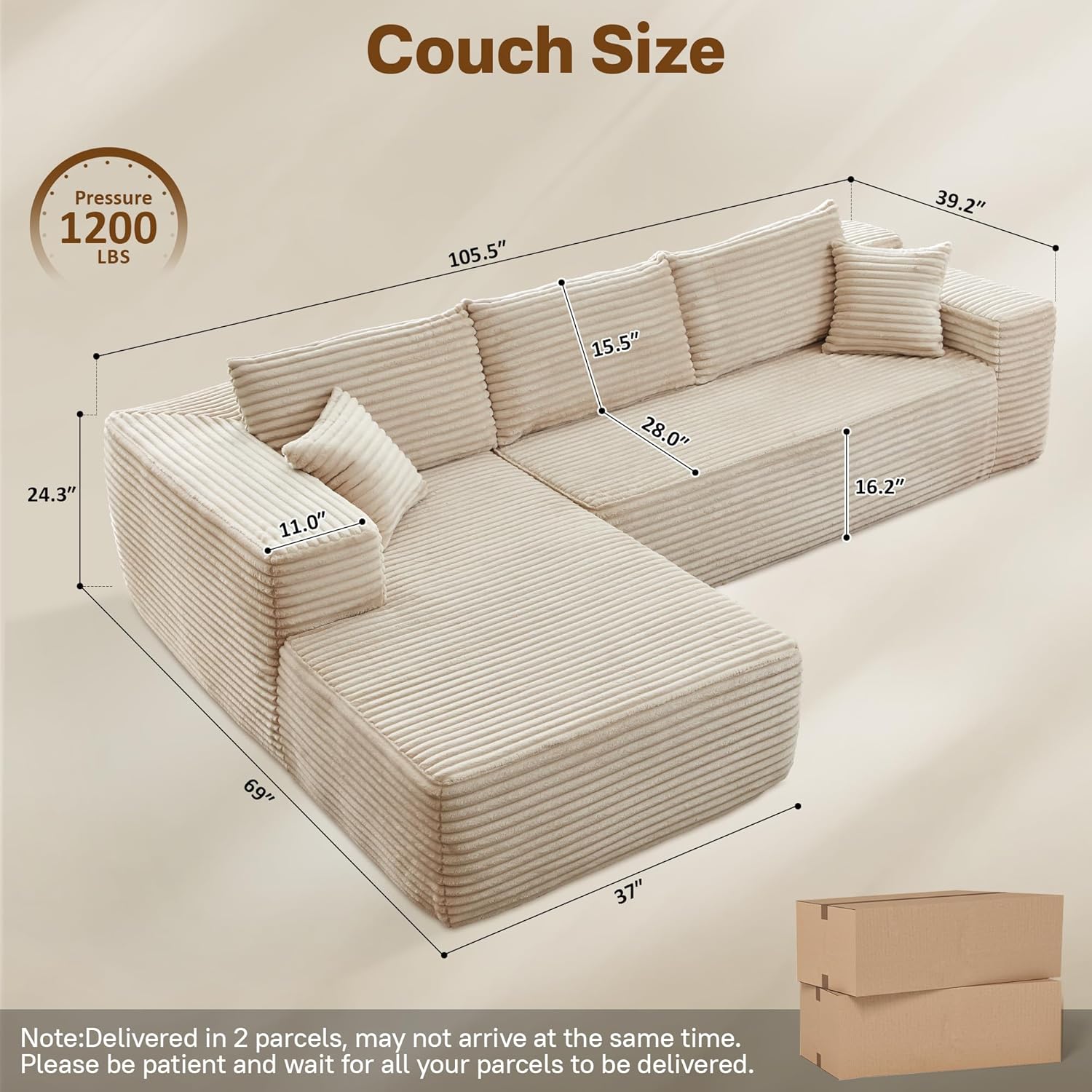 106" L-Shape Modular Combination Sofa Set