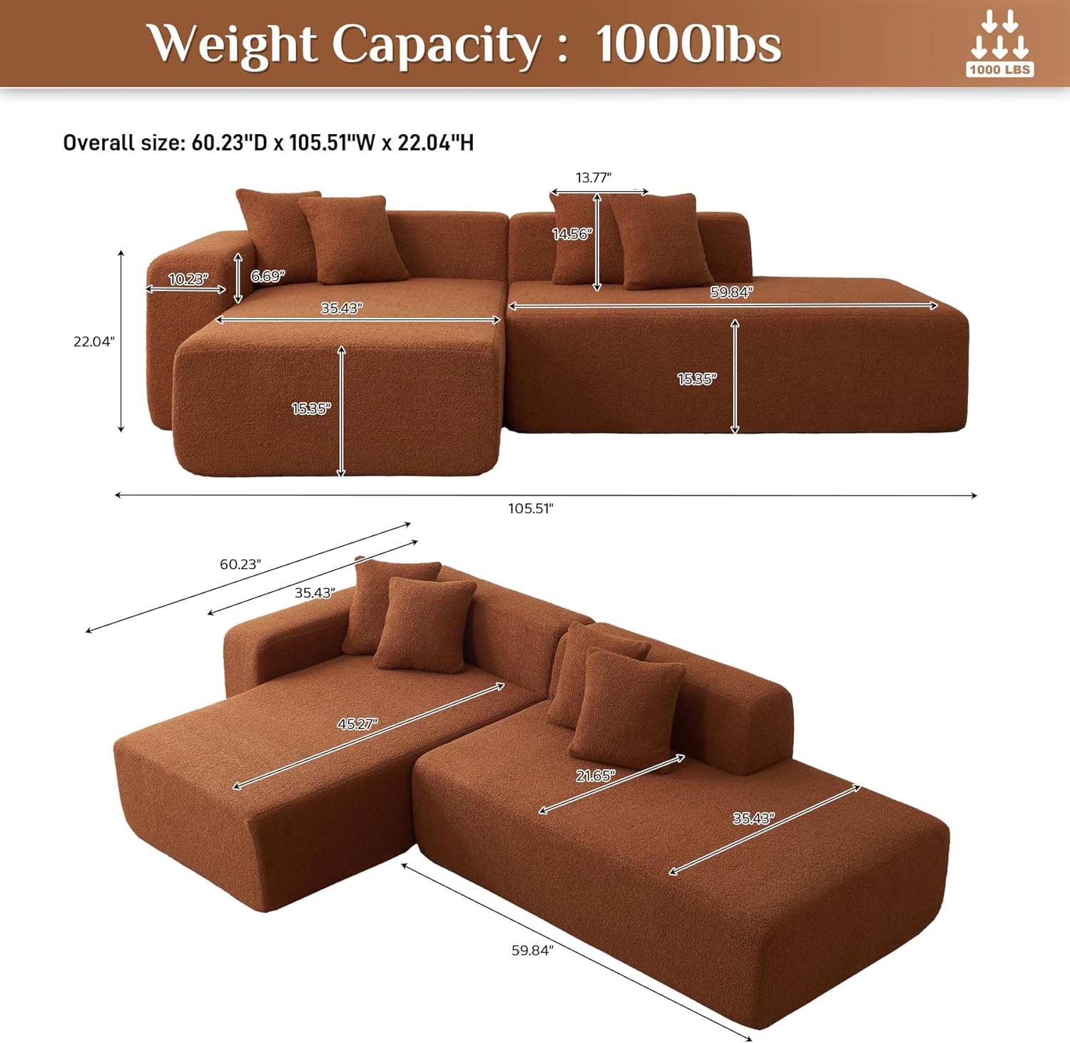 105" Living Room Modular Sectional Sofa Set