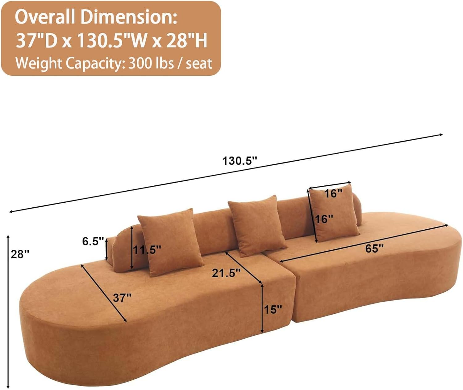 Curved Sectional Sofa Couch For Living Room Apartment Bedroom
