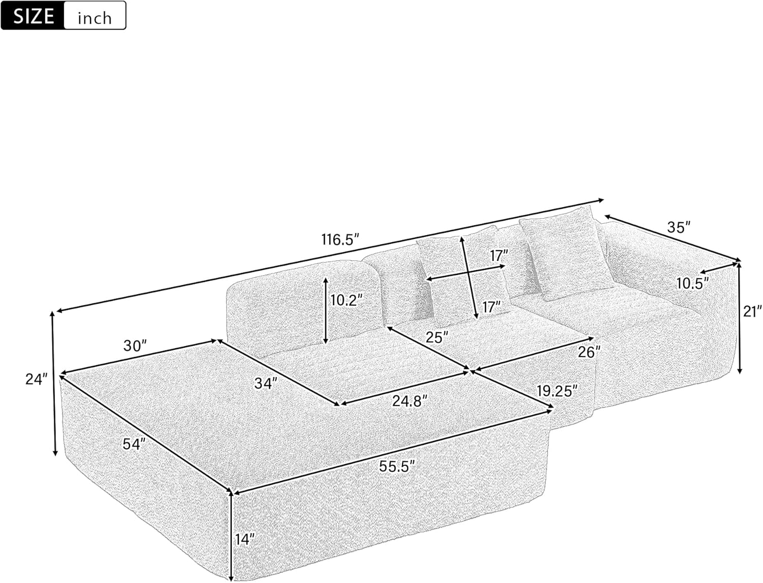 Full-Compression Modular Sectional Sofa Couch for Living Room