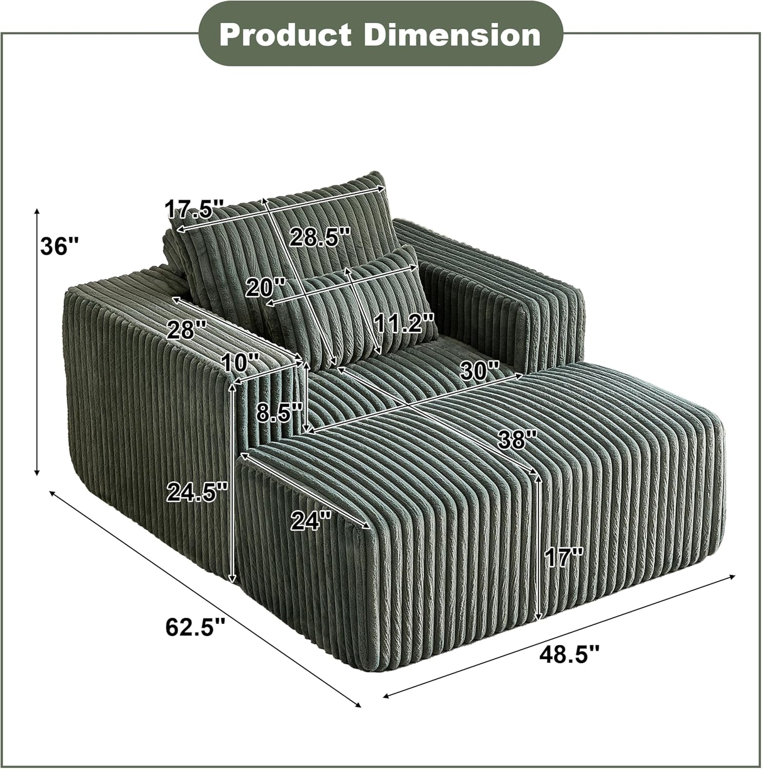 Compressed Chaise Longue Chair With Three Pillow