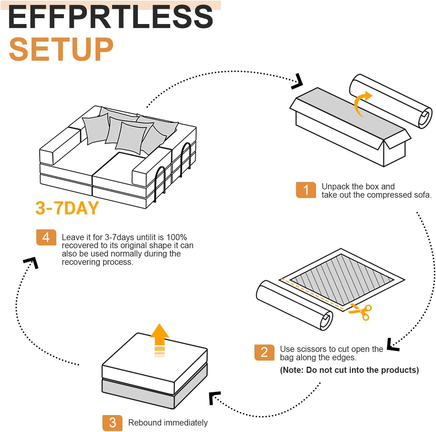 2025 New 118" Compressed Foam Modular Convertible Sofa Set