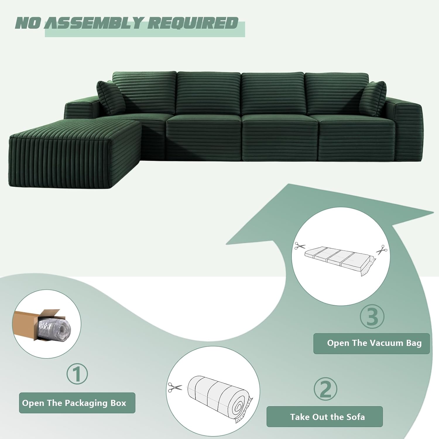 146" Modular Sectional Vacuum Compression Sofa