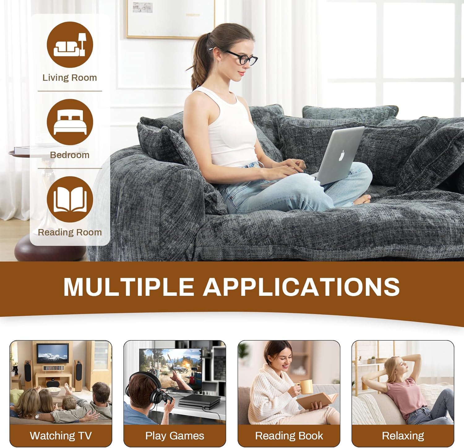 Oversized Round Fluffy Plush Chaise Lounge Bed