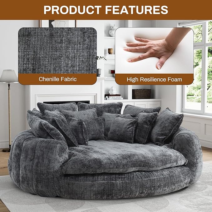 Oversized Round Fluffy Plush Chaise Lounge Bed