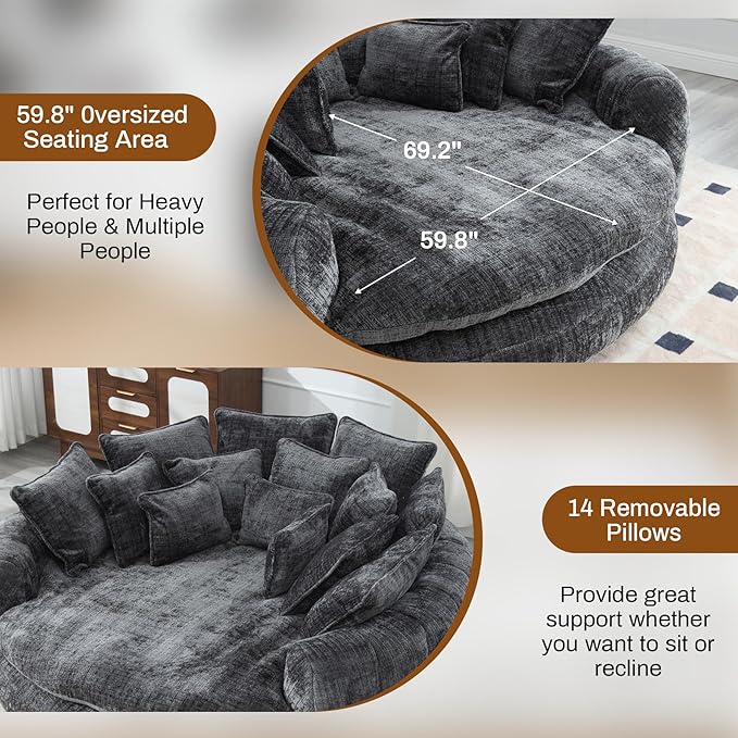 Oversized Round Fluffy Plush Chaise Lounge Bed