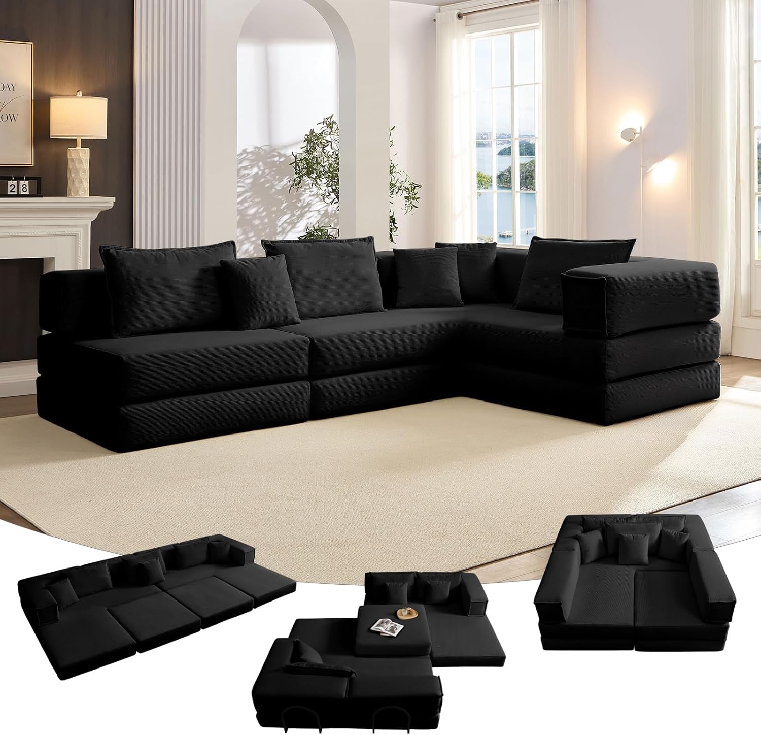 2025 New 118" Compressed Foam Modular Convertible Sofa Set