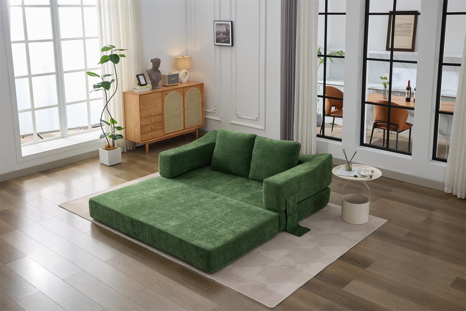 70" Living Room Compressed Foam Sofa with Pull Out Bed & Removable Armrests