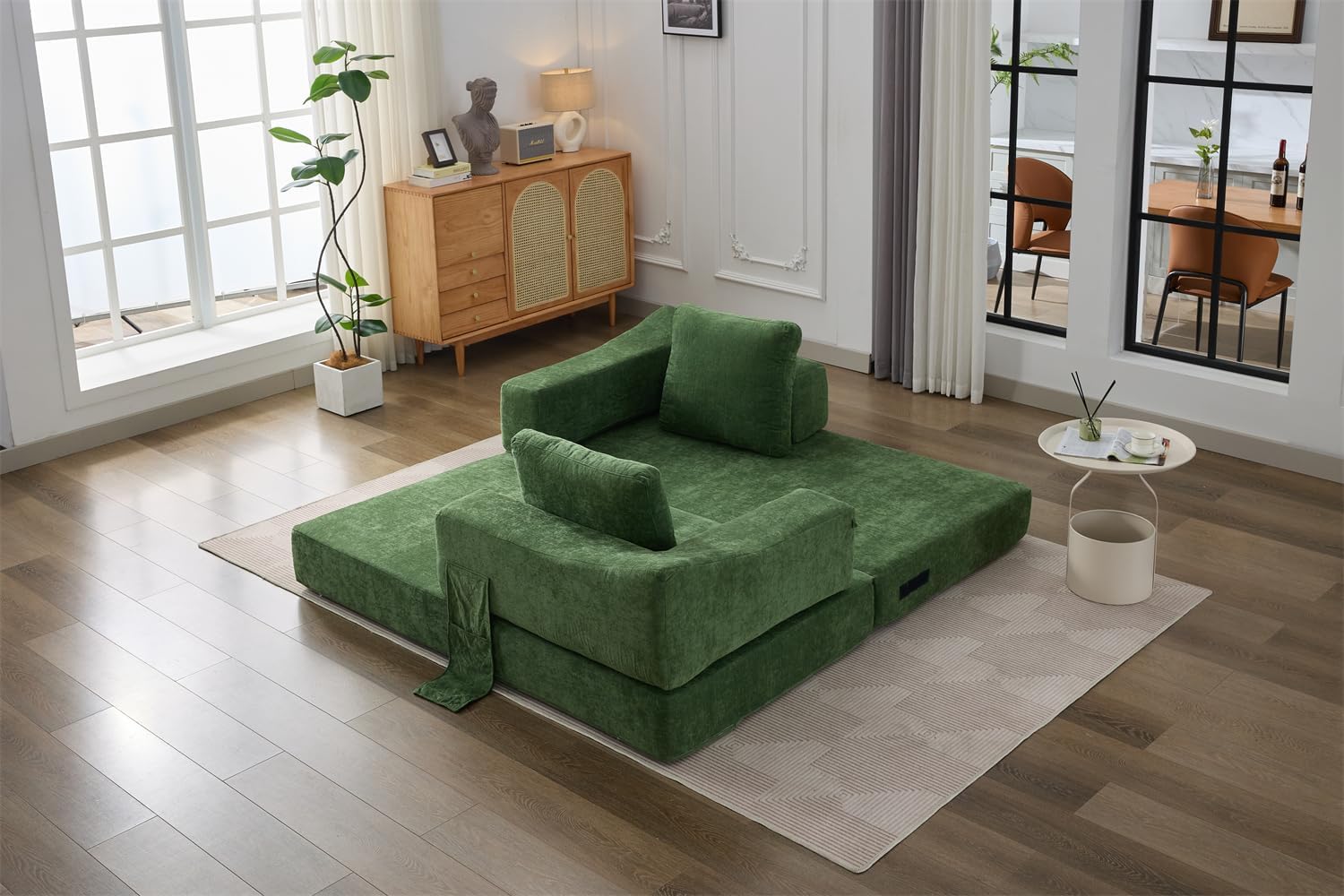 70" Living Room Compressed Foam Sofa with Pull Out Bed & Removable Armrests