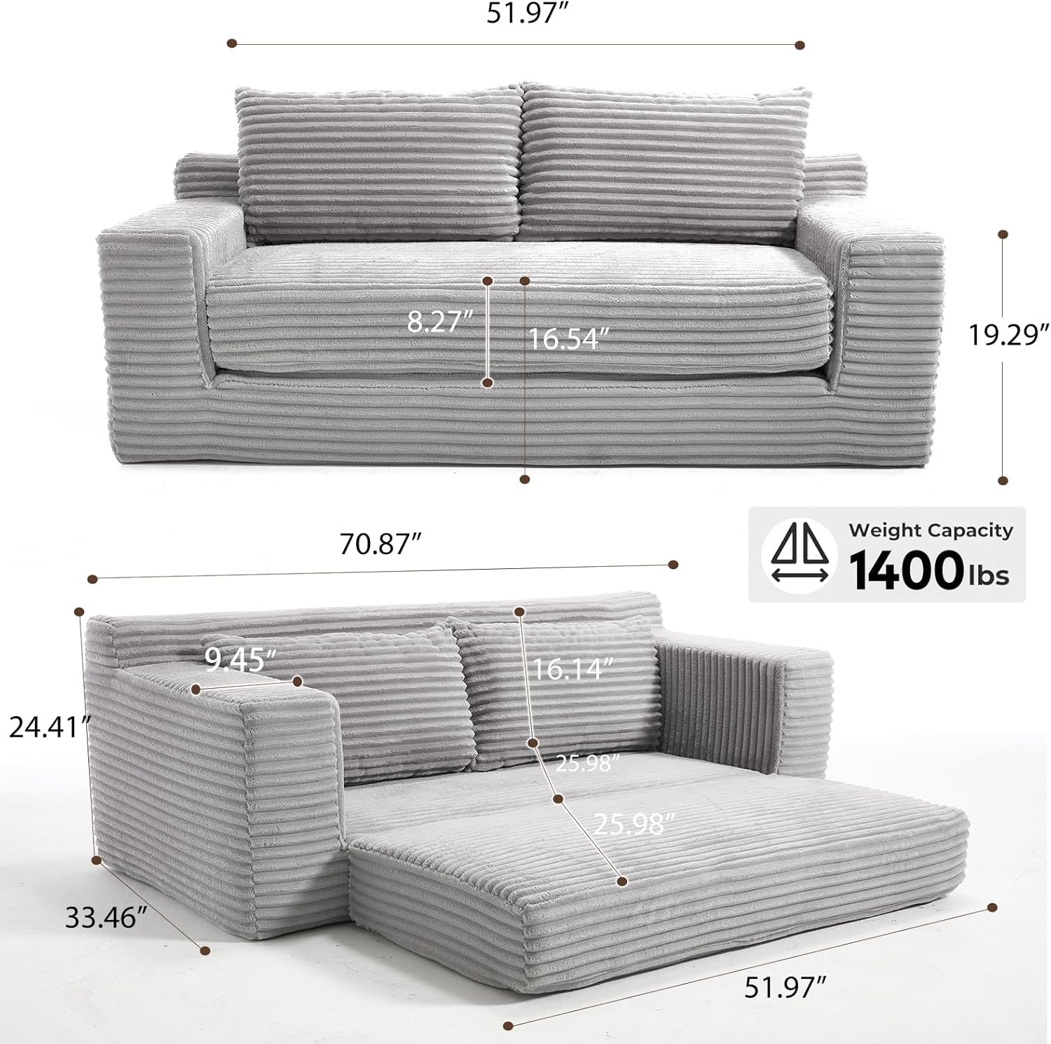 70" Loveseat Compression Sofa with Comfy Deep Seat for Living Room, Apartment
