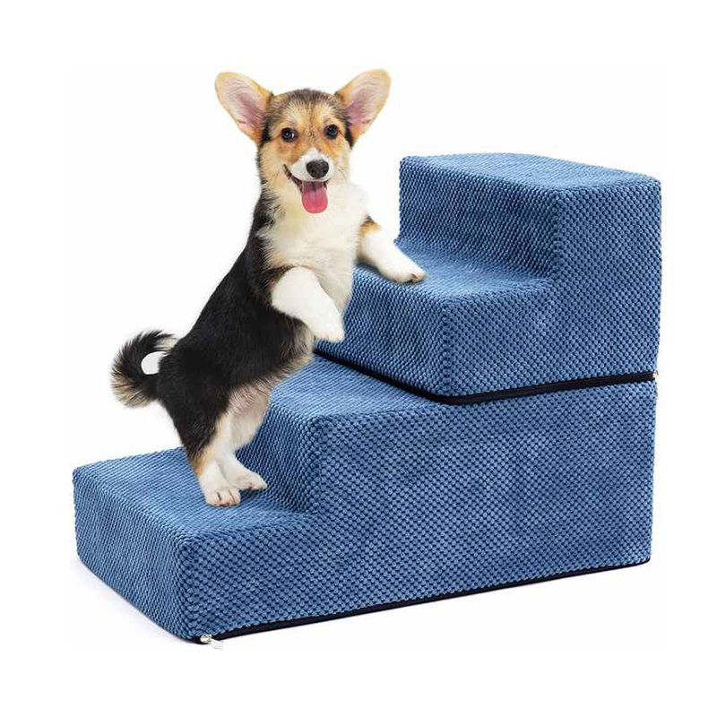 Multifunctional 4-Step Anti-Slip Foldable Foam Dog Steps with Removable Washable Cover for Smaller and Elder Pets