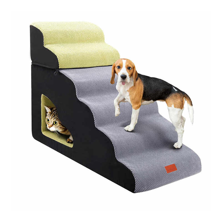 Non-Slip Sturdy Pet Stairs 30 in Height 6 Steps Soft Foam Spliced Dog Steps Dog Stairs for High Bed