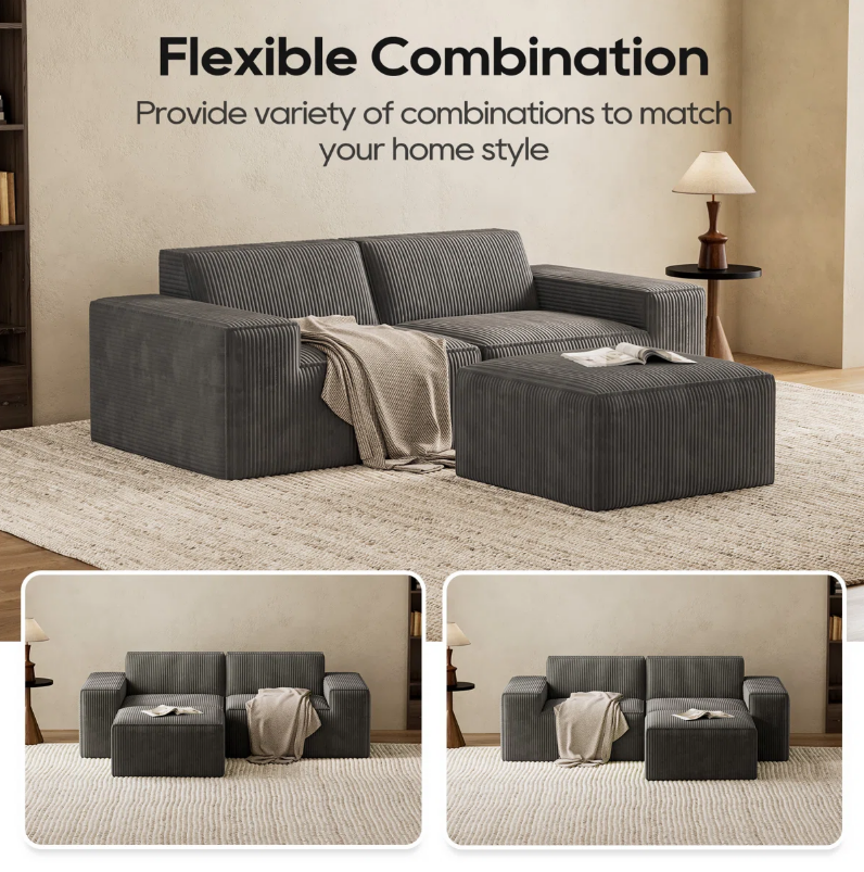 2 Seats Modular Sectional Corduroy Sofa with Vacuum Compressed