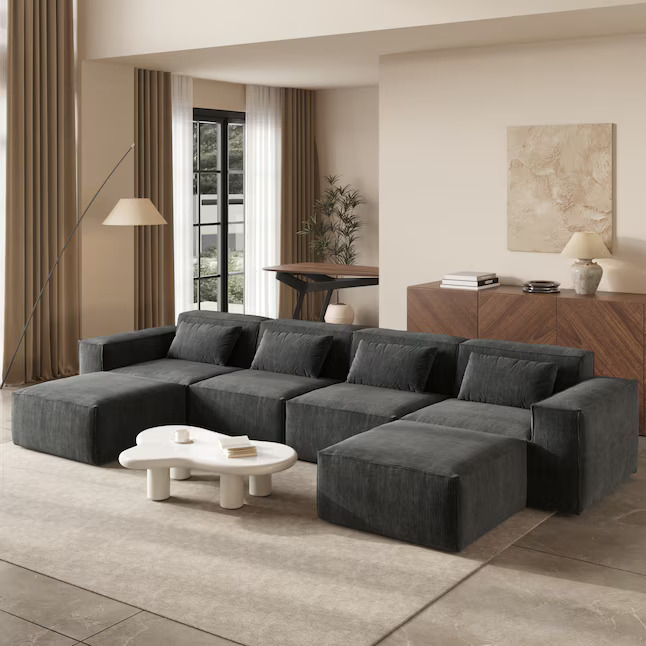 4 Seats Corduroy Modular Sectional Sofa with 30D Compressible Sponge