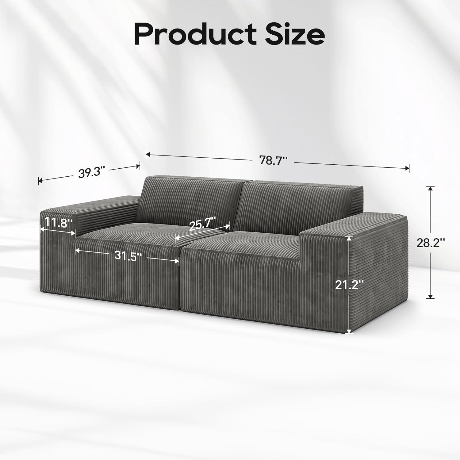 2 Seats Modular Sectional Corduroy Sofa with Vacuum Compressed