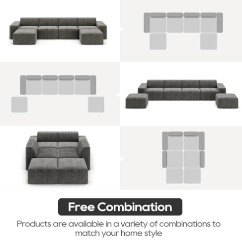 4 Seats Corduroy Modular Sectional Sofa with 30D Compressible Sponge