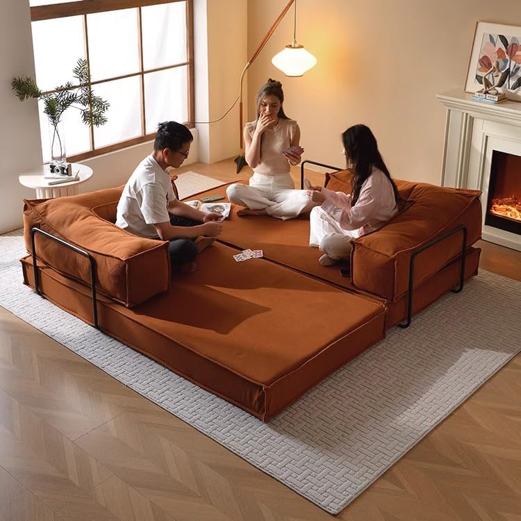 Convertible Sectional Sofa Bed, Rectangular Cushion & Arm, 3-Seater