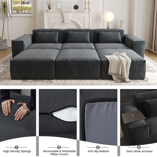 3 Seats Modular Sectional Corduroy Sofa