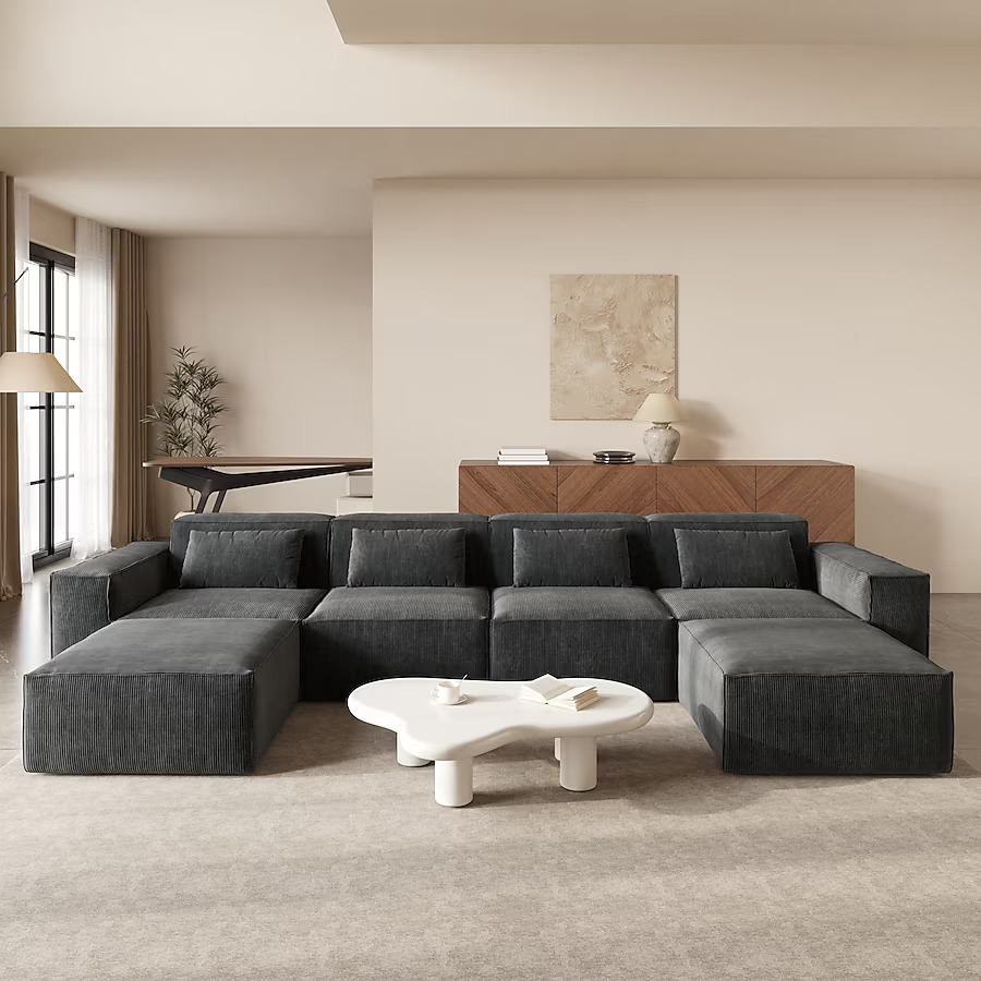 4 Seats Corduroy Modular Sectional Sofa with 30D Compressible Sponge