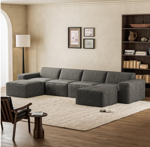 4 Seats Corduroy Modular Sectional Sofa with 30D Compressible Sponge