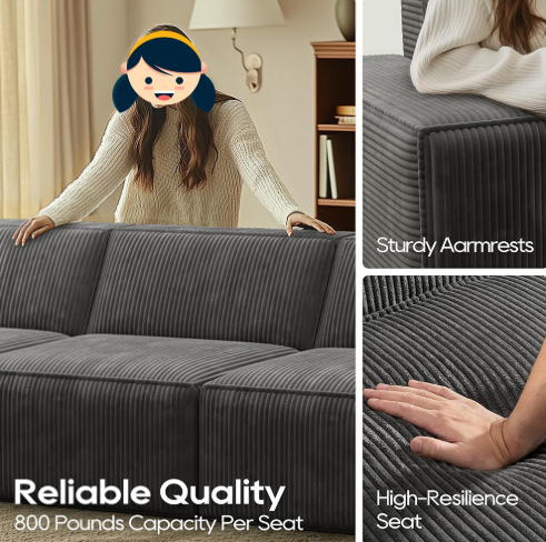 2 Seats Modular Sectional Corduroy Sofa with Vacuum Compressed