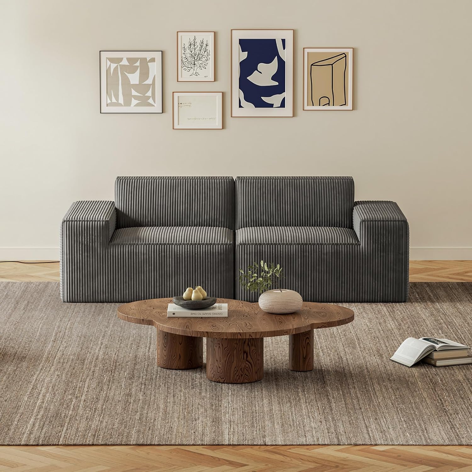 2 Seats Modular Sectional Corduroy Sofa with Vacuum Compressed