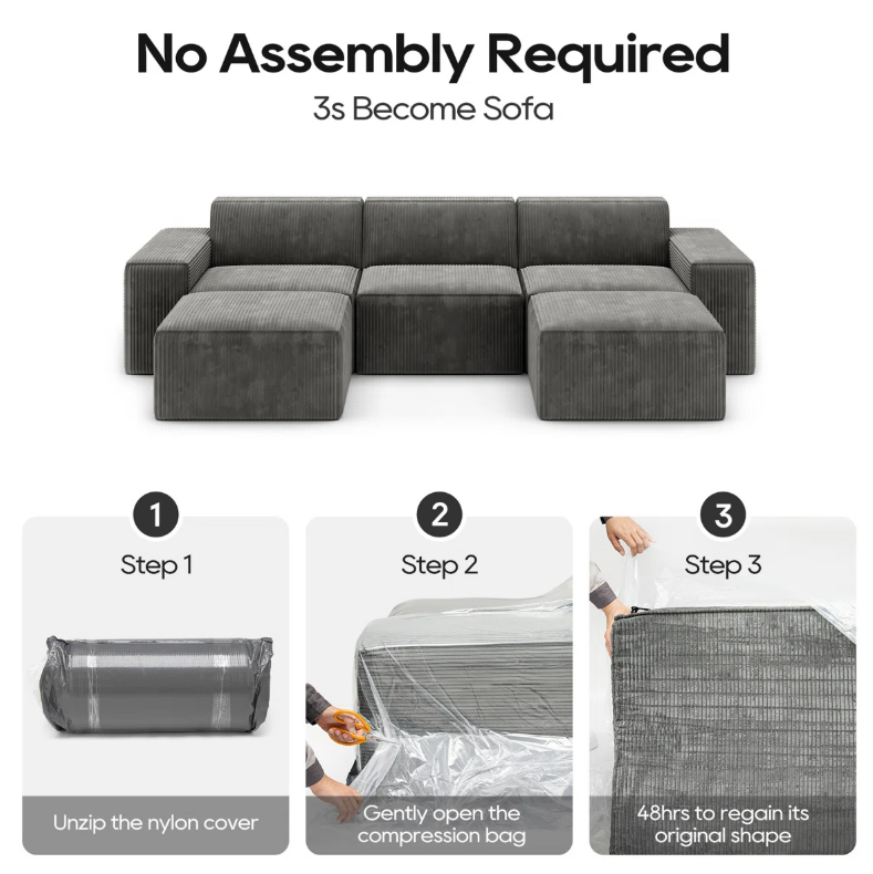 3 Seats Modular Sectional Corduroy Sofa