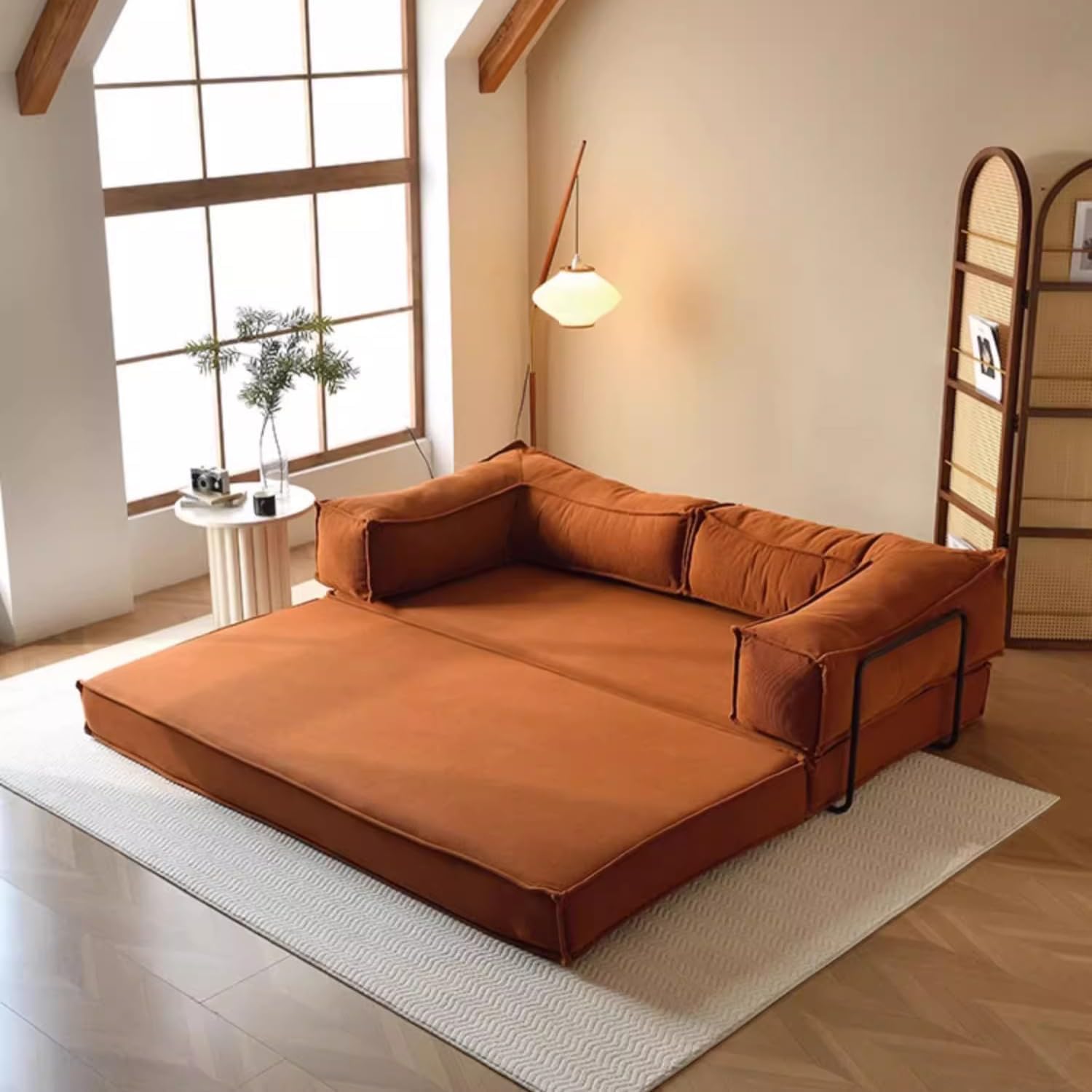 Convertible Sectional Sofa Bed, Rectangular Cushion & Arm, 3-Seater