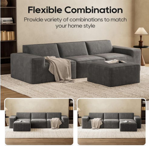 3 Seats Modular Sectional Corduroy Sofa
